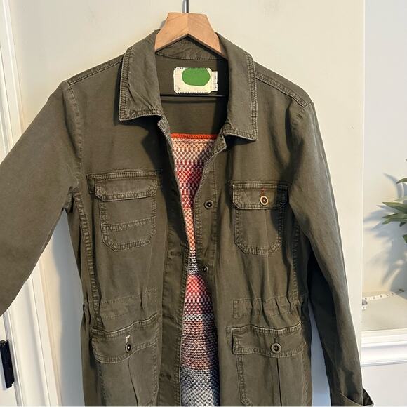 Anthropologie Green Cotton Knit Jacquard Mixed Media Jacket Small - Picture 15 of 16